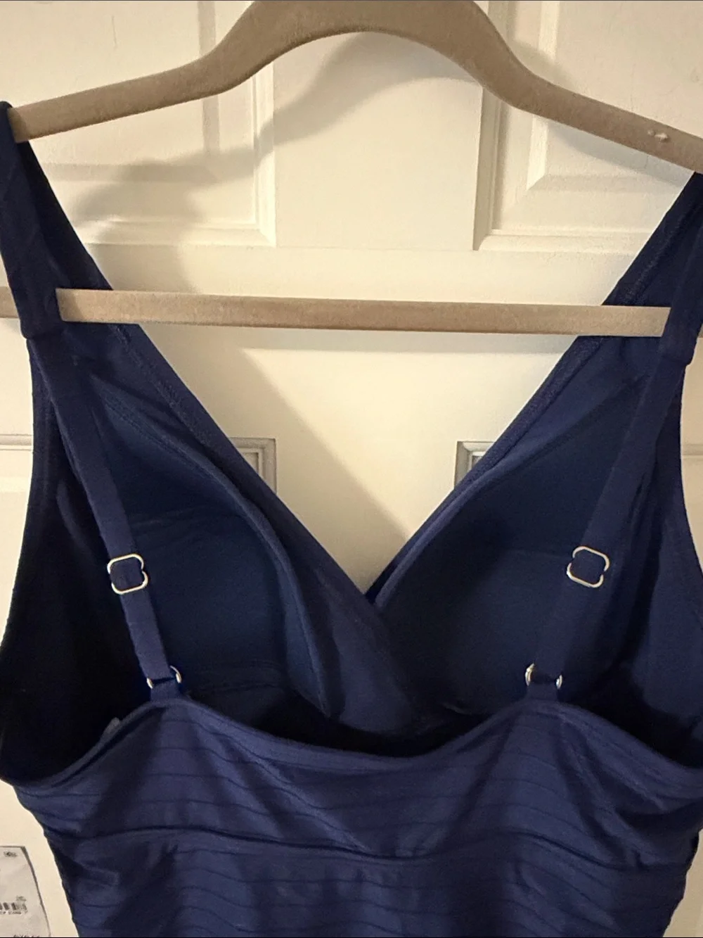 NWT Lands' End Women's Navy Ribbed V-Neck One Piece Swimsuit Size Large 14-16